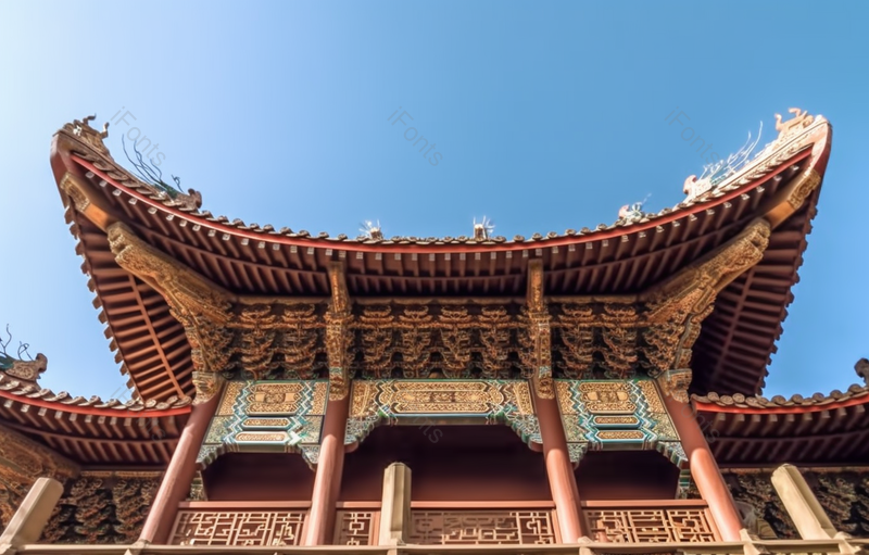 中古传统古建筑老建筑之美宫殿古楼蓝色的天空背景仰拍视角实拍图像摄影,高清,摄影图,摄影图片,图片大全,摄影图免费下载